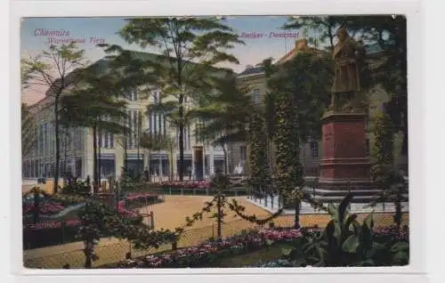 906302 AK Chemnitz - Warenhaus Tietz, Becker-Denkmal, Parkpartie 1918