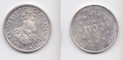 5 ECU Silber Münze Belgien Kaiser Karl 1987 Stgl. (159406)