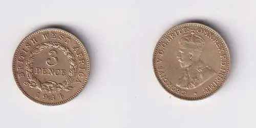 3 Pence Messing Münze Britisch Westafrika 1934 ss+ (140631)
