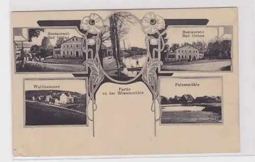 905518 Feldpost AK Grüna - Mehrbild, Waldhammer, Restaurant, Poltermühle 1911