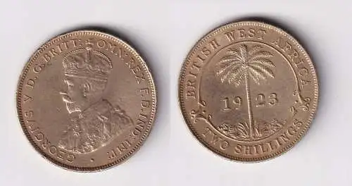2 Schilling Messing Münze Britisch Westafrika 1923 ss+ (160345)