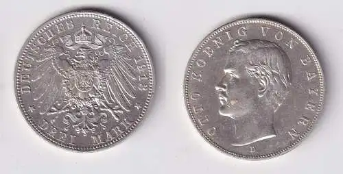 3 Mark Silbermünze Bayern König Otto 1913 Jäger 47 ss+ (165238)