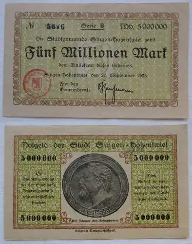 5 Millionen Mark Banknoten Inflation Stadt Singen Hohentwiel 20.9.1923 (165641)
