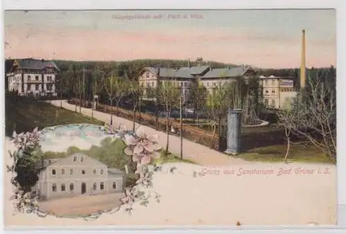 906440 Ak  Grüna - Sanatorium, Hauptgebäude mit Park u. Villa 1907