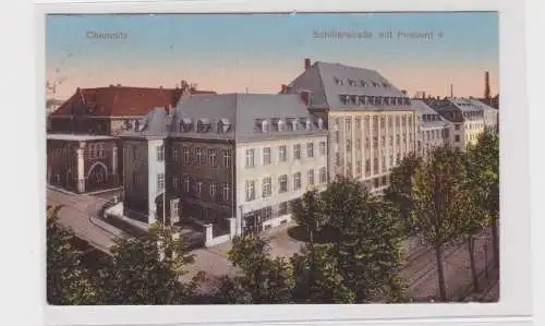 906180 AK Chemnitz - Schillerstraße mit Postamt, Totalansicht mit Allee 1929