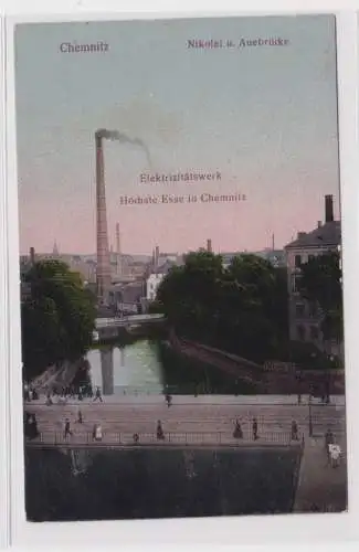 905847 Ak Chemnitz - Nikolai u. Auerbrücke, Elektrizitätswerk 1913