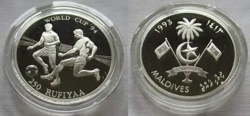 250 Rufiyaa Silbermünze Malediven Fussball WM USA 1994, 1993 (156837)