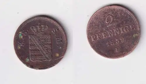 2 Pfennig Kupfer Münze Sachsen 1859 F ss (153084)