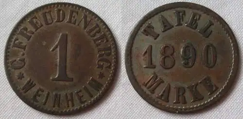 Bronze Wertmarke 1 Tafelmarke C.Freudenberg Weinheim 1890 (155170)