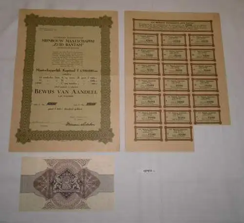 100 Gulden Aktie Bergbauunternehmen "Zuid Bantam" Batavia Dezember 1936 (127515)