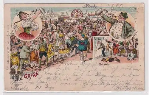 10177 Bruno Bürger Ak Lithographie Gruß vom Rummelplatz 1905