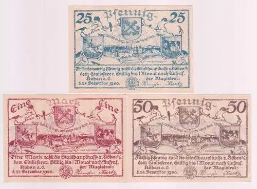 3 Banknoten Notgeld Stadt Köben an der Oder 1920 (162842)