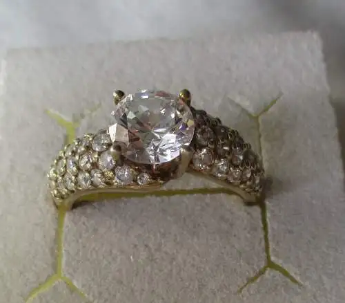 eleganter 925er Sterling Silber Ring vergoldet mit farblosem Edelstein (101470)