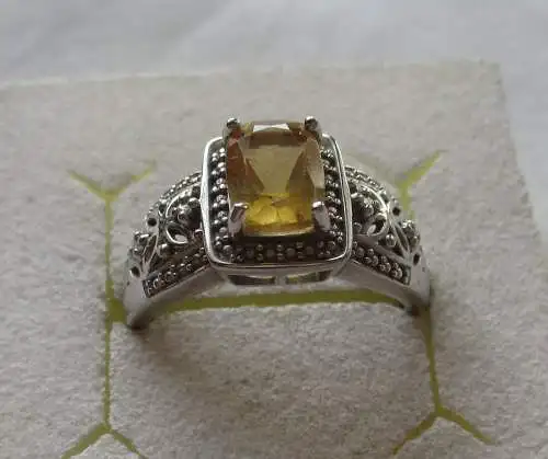 hochwertiger 925er Sterling Silber Ring mit orangegelbem Edelstein (107276)