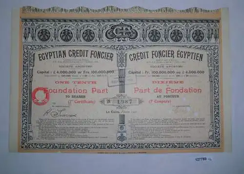 1/10 Aktie 20 Pfund 500 Franc Egyptian Credit Foncier Kairo Februar 1905 /127789