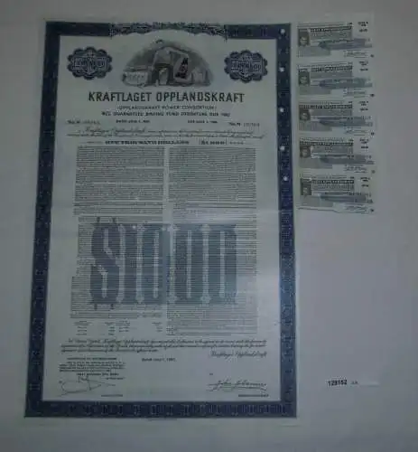 1000 Dollar Aktie Kraftlaget Opplanskraft Power Consortium 1. Juni 1967 (128152)