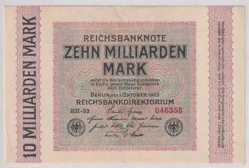 10 Milliarden Mark Banknote Berlin 1.10.1923 Rosenberg 114 a (149393)