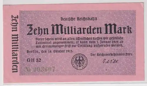 10 Milliarden Mark Banknote Reichsbahndirektion Berlin 18.10.1923 (148480)