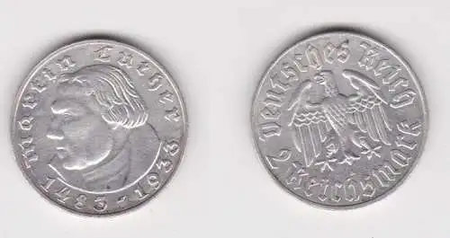 2 Mark Silber Münze 3.Reich Martin Luther 1933 A f.vz (123048)