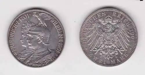 2 Mark Silbermünze Preussen 200 Jahre Königreich 1901 Jäger 105 vz (126383)