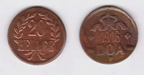 20 Heller Kupfer Münze Deutsch Ostafrika DOA 1916 J.727 a  (120294)