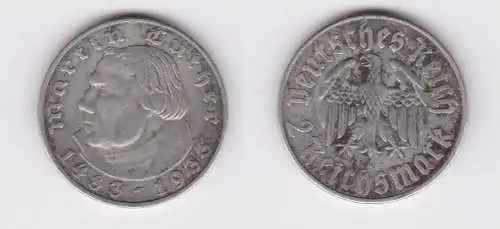 2 Mark Silber Münze 3.Reich Martin Luther 1933 A ss (124471)