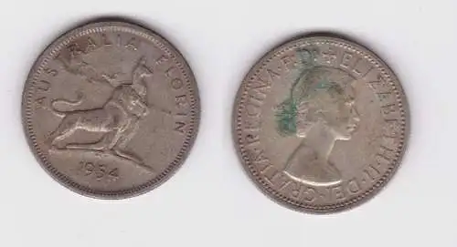 1 Florin Silber Münze Australien 1954 Kängeru und Löwe (122408)
