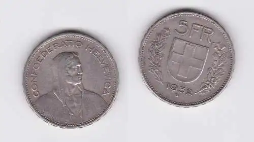 5 Franken Silber Münze Schweiz 1932 B ss (152241)