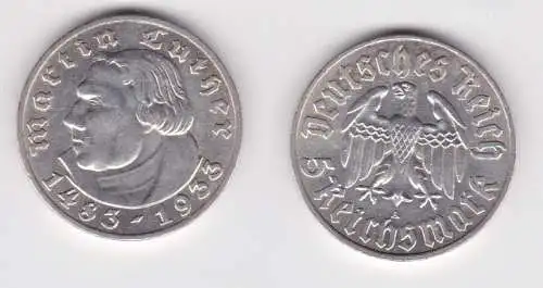 5 Mark Silber Münze Martin Luther 1933 A Jäger 353 ss+ (121360)