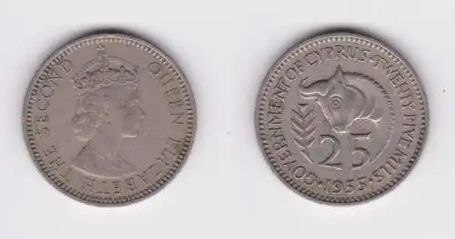 25 Mils Kupfer Nickel Münze Zypern 1955 ss+ (152132)