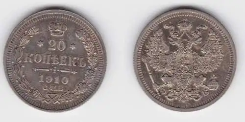 20 Kopeken Silber Münze Russland 1910 ss (155003)