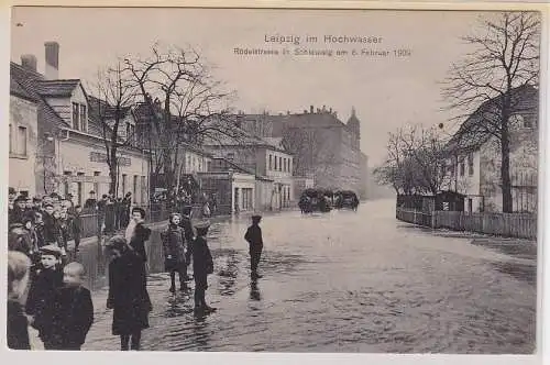03378 Ak Leipzig im Hochwasser Rödelstraße in Schleussig am 6.2.1909