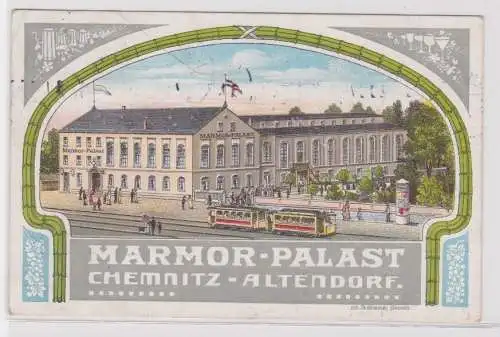 900775 AK Chemnitz-Altendorf - Marmor-Palast davor Straßenbahn 1912
