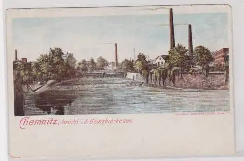 56754 Lithografie AK Chemnitz - Ansicht von der Georgebrücke aus