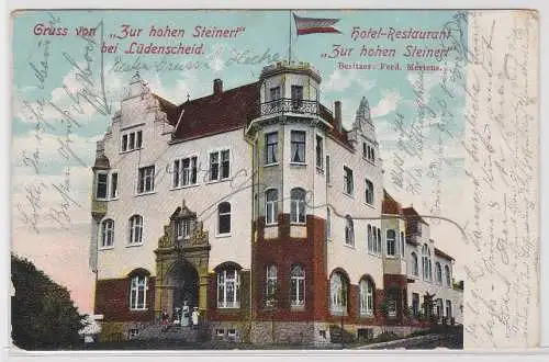 97128 Ak Gruß von "Zur hohen Steinert" bei Lüdenscheid, Restaurant, 1911