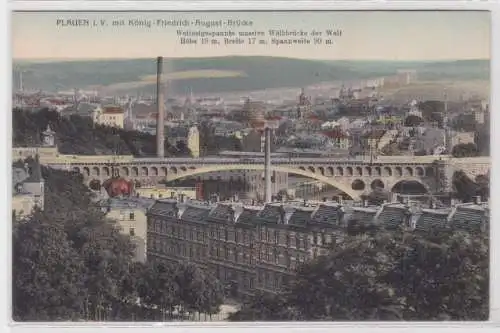 07527 Ak Plauen i.V. mit König Friedrich August Brücke um 1910