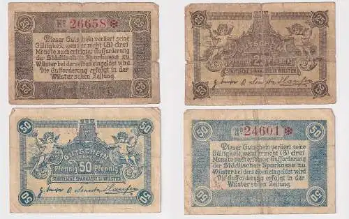 25 & 50 Pfennig Banknoten Notgeld städtische Sparkasse Wilster o.D. (167165)