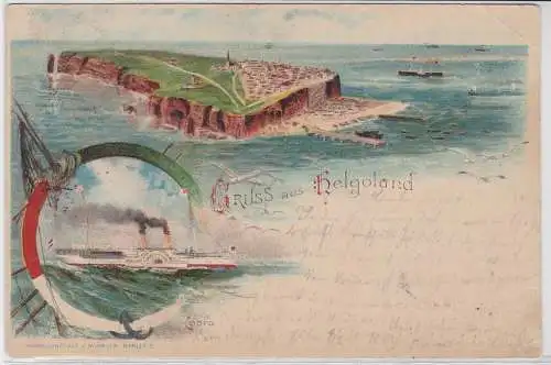 84001 Lithographie Ak Gruss aus Helgoland - Luftaufnahme, Dampfer "Cobra" 1901