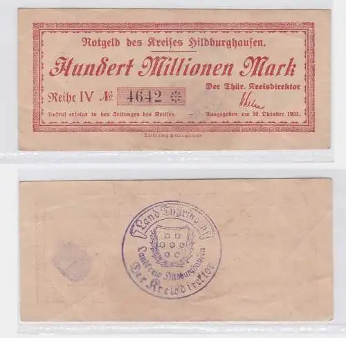 100 Millionen Mark Banknote Kreis Hildburghausen 16.Oktober 1923 (119881)