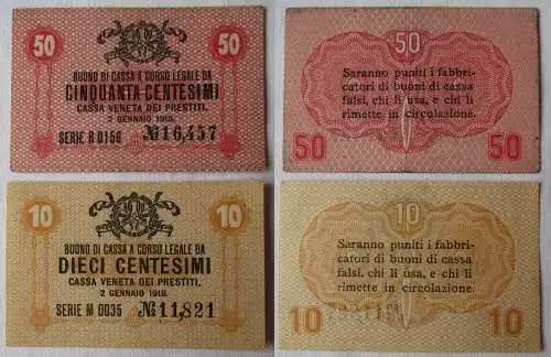10 & 50 Centesimi Banknoten Italien 2.1.1918 Cassa Veneta dei Prestiti (112611)