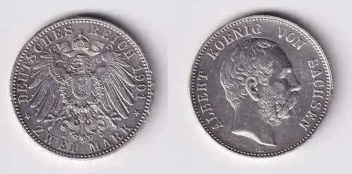 2 Mark Silbermünze Sachsen König Albert 1901 Jäger 124 f.vz (165414)