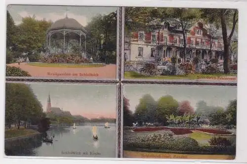 31569 Ak Chemnitz - Gruß vom Schloßteich-Restaurant, Musikpavillon, Insel 1913