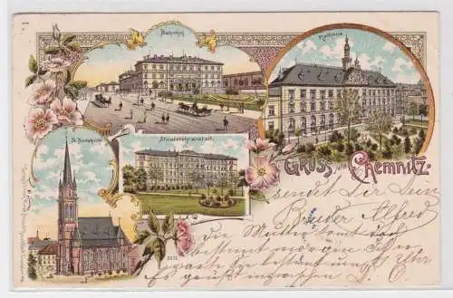 19820 AK Gruss aus Chemnitz - Rathaus, Staatslehranstalt, St. Nicolaikirche 1902