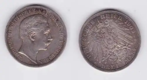 3 Mark Silbermünze Preussen Kaiser Wilhelm II 1909 A Jäger 103 ss+ (130845)
