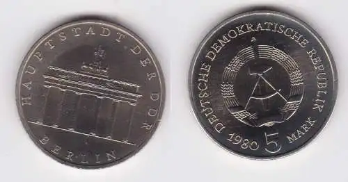 DDR Gedenk Münzen 5 Mark Brandenburger Tor 1980 Stempelglanz (130785)