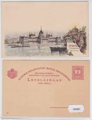 905881 Lithografie Ganzsache Ungarn - Budapest Parlamentsgebäude 5 Kreuzer