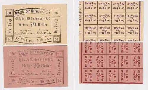 2 Banknoten 20 und 50 Heller Notgeld Marktgemeinde St.Gallen 1920 (167146)