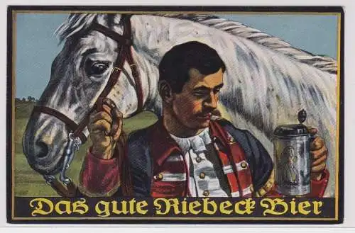 904865 Reklame AK Das gute Riebeck Bier, Reiter mit Pferd und Bierkrug