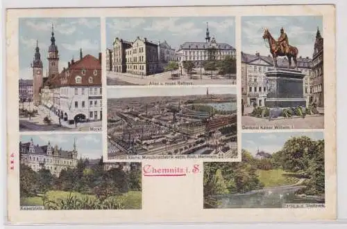 33358 AK Chemnitz - Markt, Stadtpark, Kaiserplatz, Rathaus, Maschinenfabrik 1907