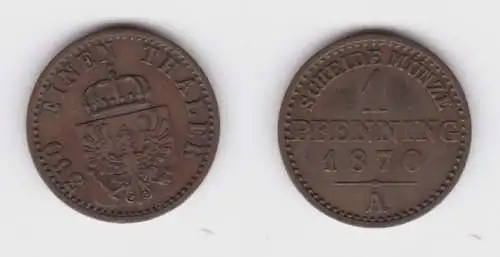 1 Pfennig Bronze Münze Preussen 1870 A f.vz (138078)